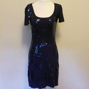 Trina Turk Navy Sequined Knit Dress